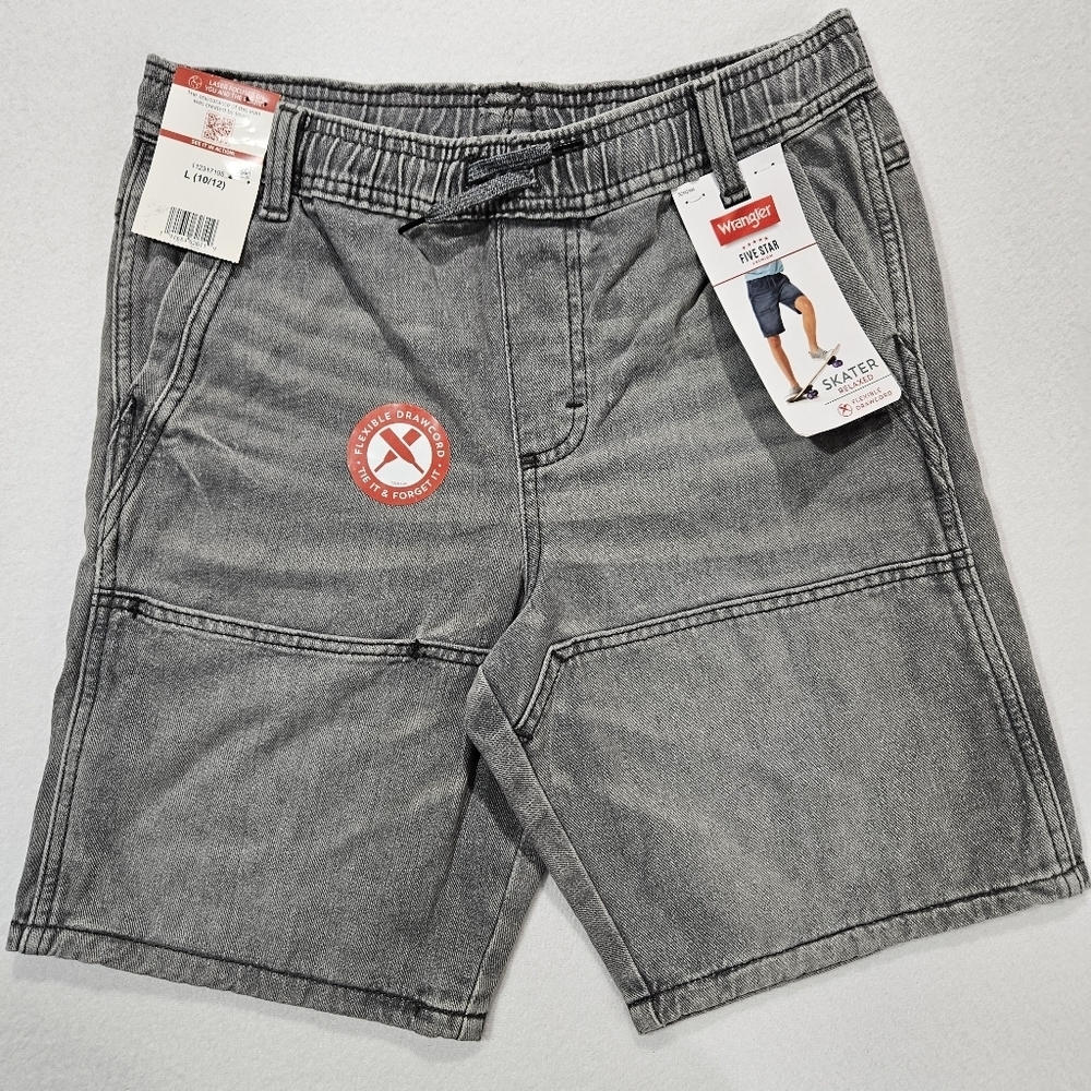 Wrangler Five Star Skater Relaxed Boys Gray Pull On Shorts Size L Size 10-12